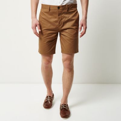Brown slim fit chino shorts